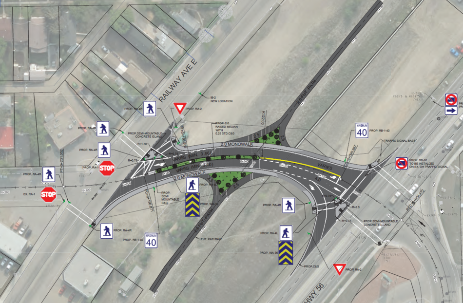 An aerial drawing provided by Sedulous Engineering Inc. of the 6 Ave Connection