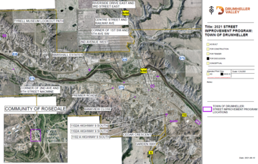 Drumheller Valley Street Improvement program details, excluding Highway 838 (click to enlarge)