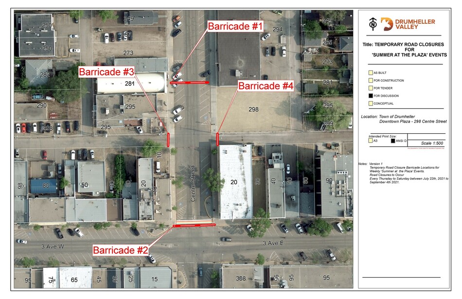 Aerial view of Centre Street road closures